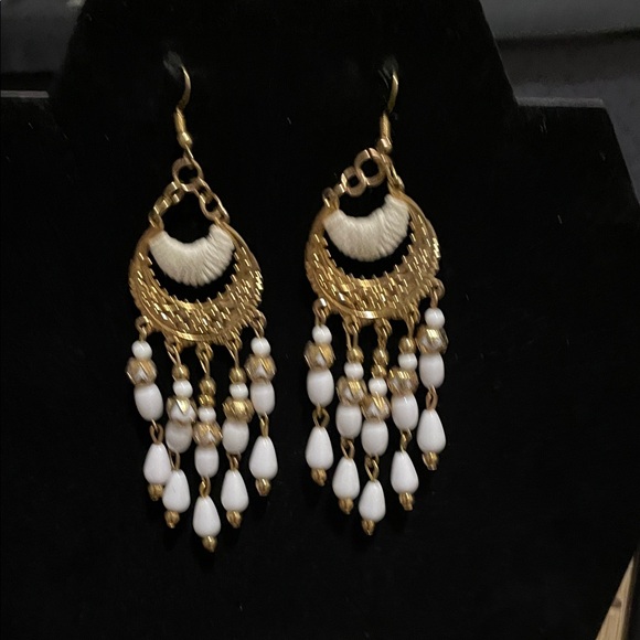 Artisan Jewelry - Artisan Gold and Cream Dangle Earrings